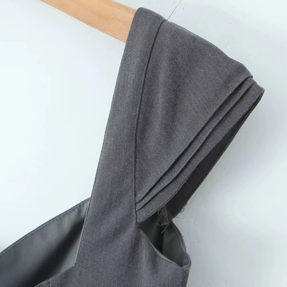 Retro French Gray Lace-Up Corset Mini Dress