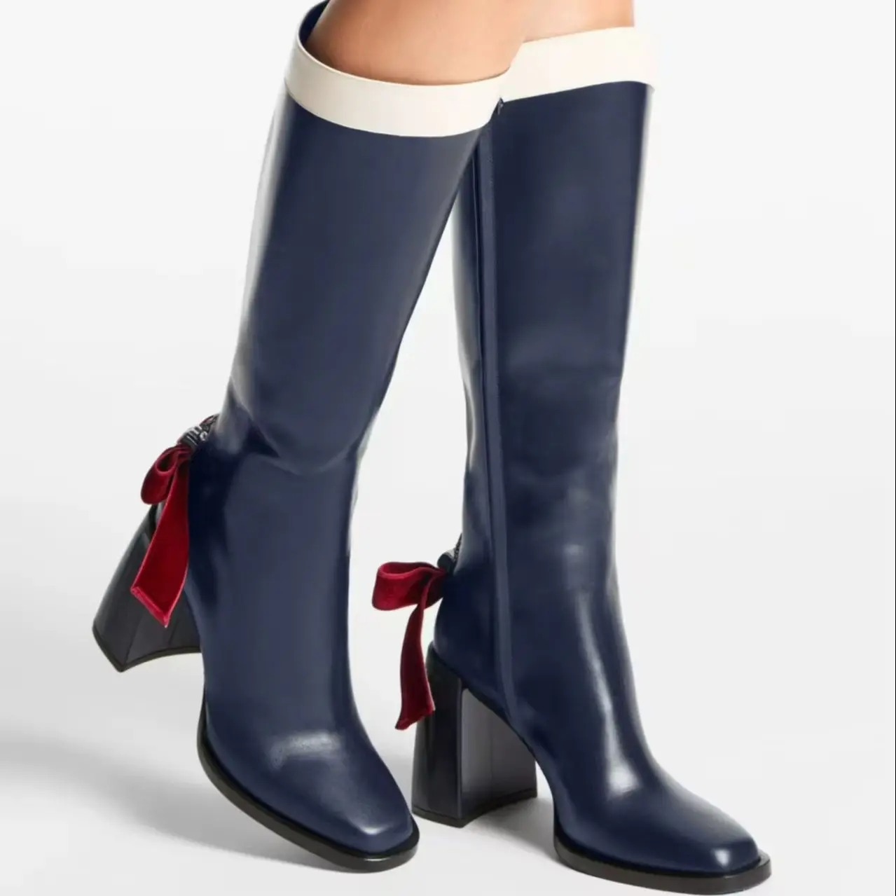 Bow-Back Colorblock Heeled Boots