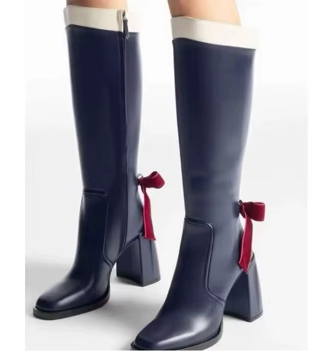 Bow-Back Colorblock Heeled Boots