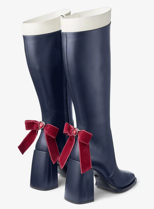 Bow-Back Colorblock Heeled Boots
