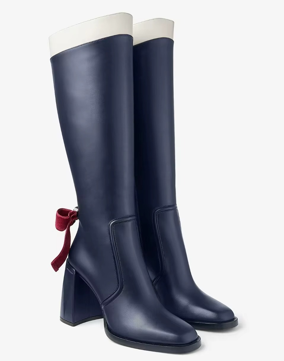 Bow-Back Colorblock Heeled Boots