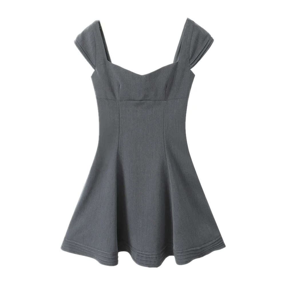Retro French Gray Lace-Up Corset Mini Dress