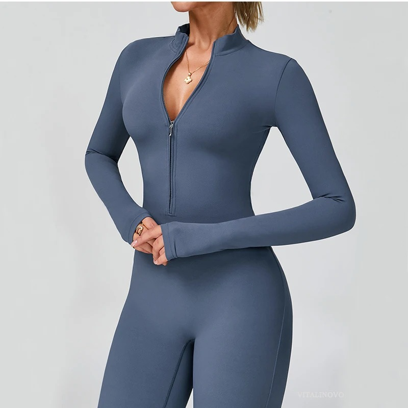VITALINOVO Zip-Up Flare Jumpsuit