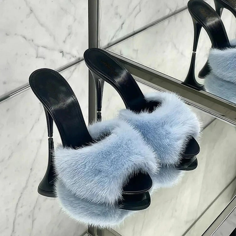 Faux Fur Leather Heels
