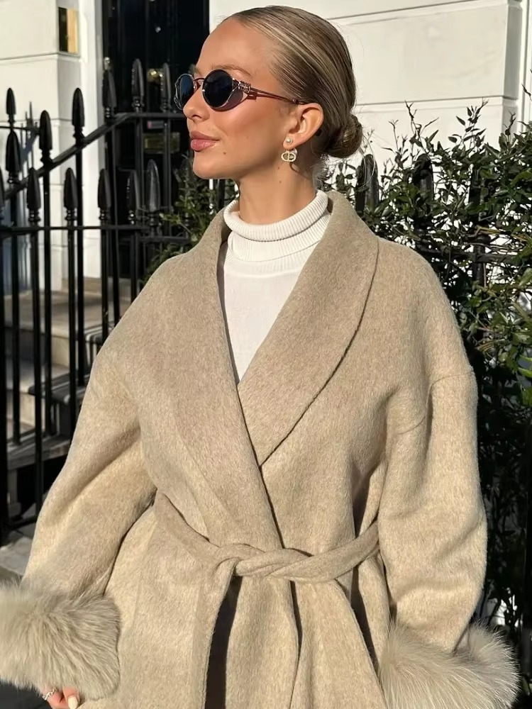 Lacey Fur-Trimmed Belted Coat