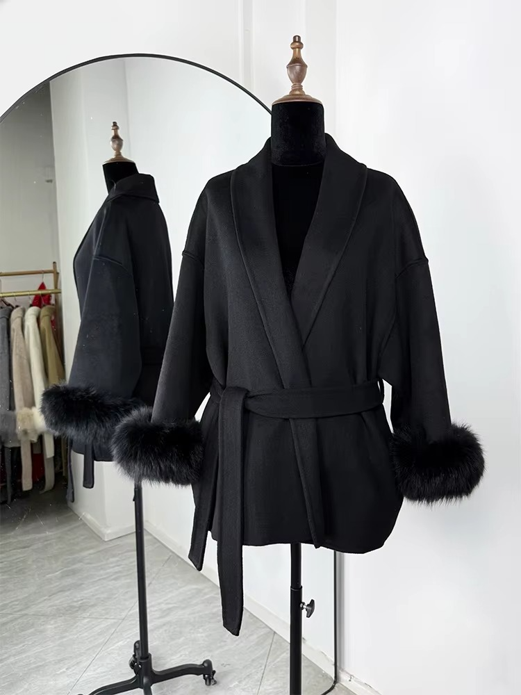 Lacey Fur-Trimmed Belted Coat
