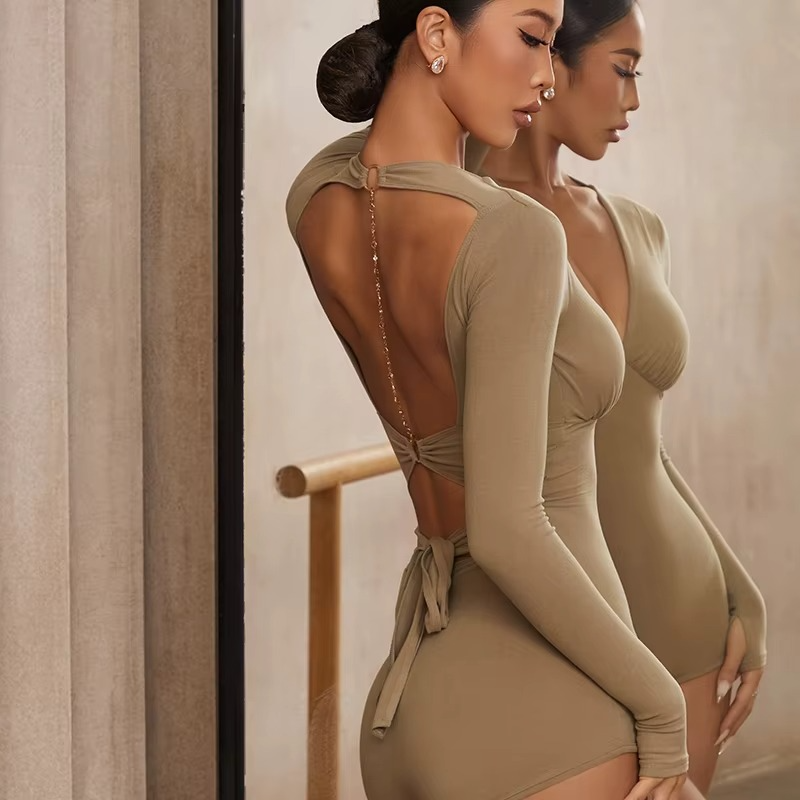 Open-Back Tie Detail Contour Bodysuit
