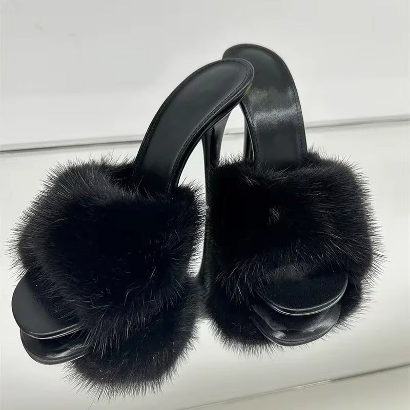 Faux Fur Leather Heels