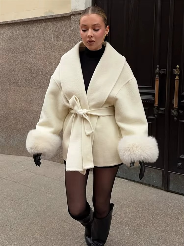 Lacey Fur-Trimmed Belted Coat