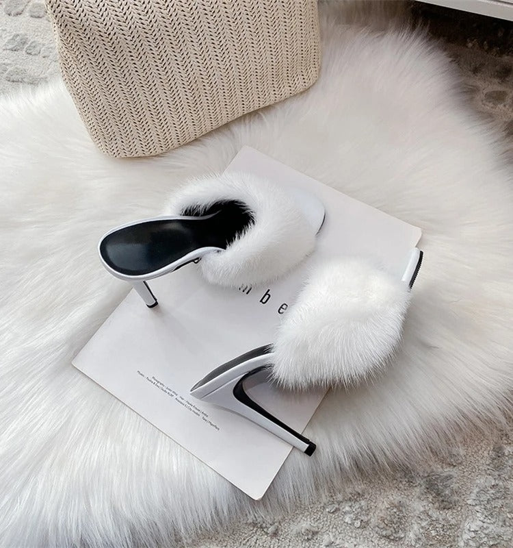 Faux Fur Leather Heels
