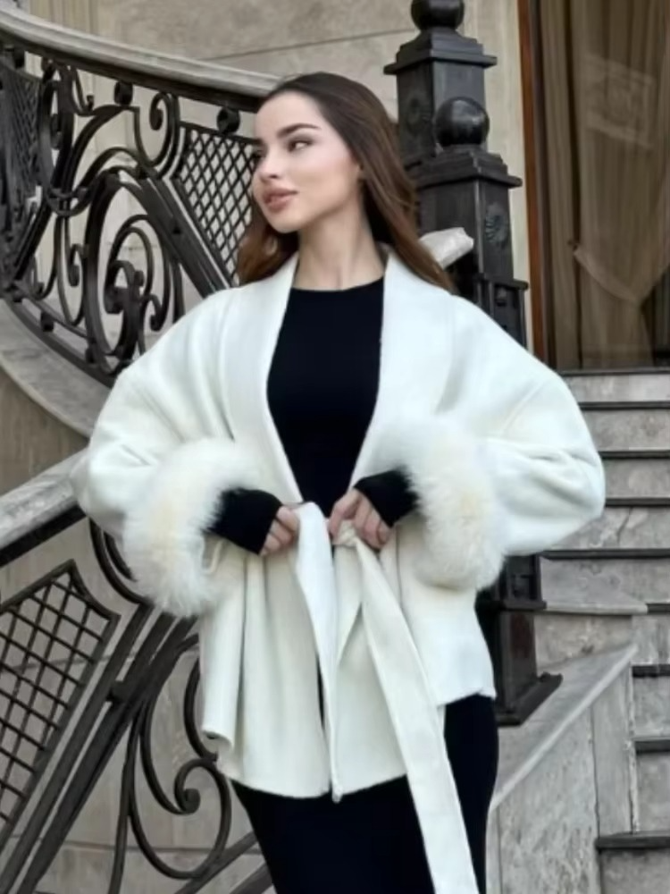 Lacey Fur-Trimmed Belted Coat