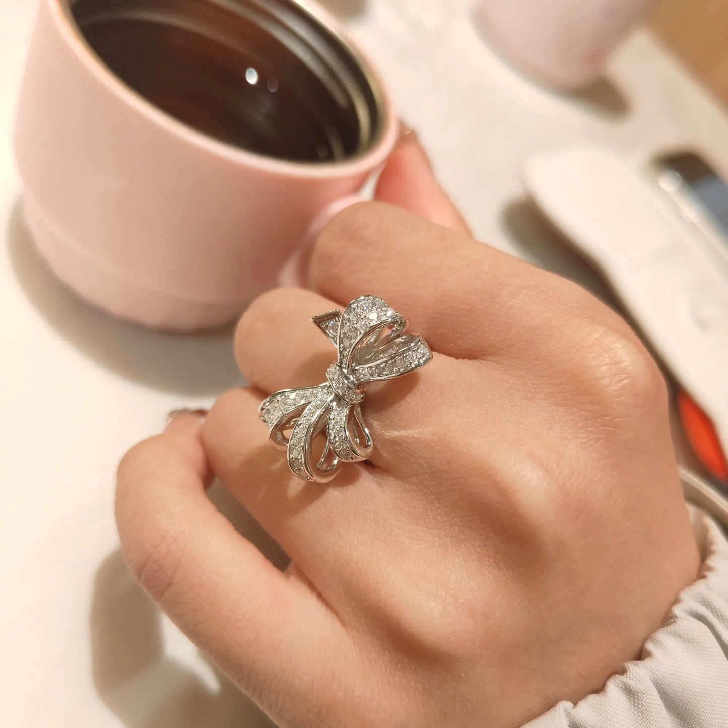 Minty Bowknot Moissanite Promise Ring