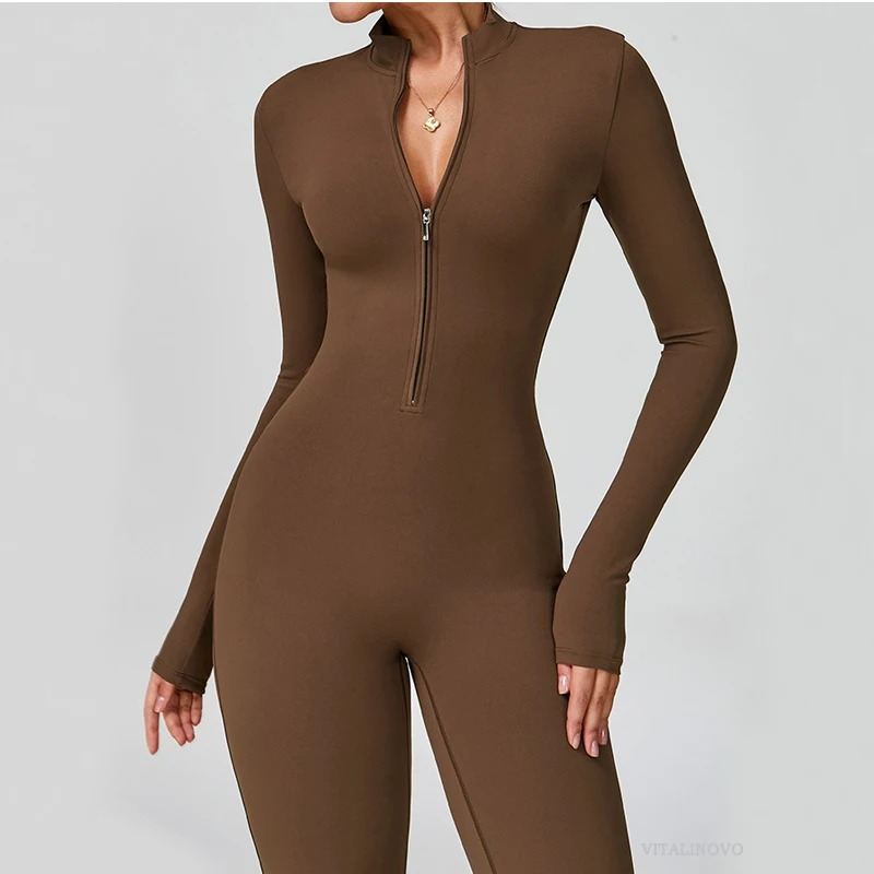 VITALINOVO Zip-Up Flare Jumpsuit