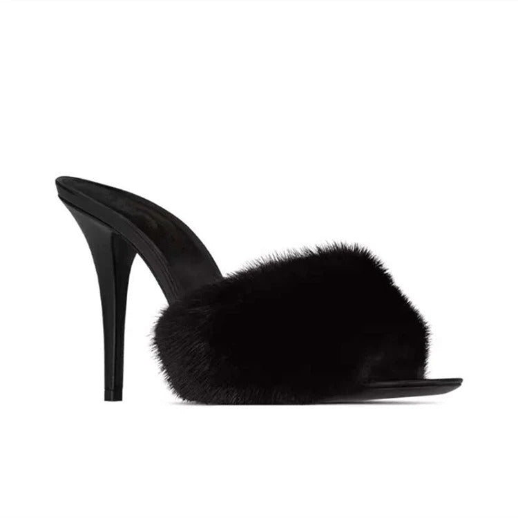 Faux Fur Leather Heels
