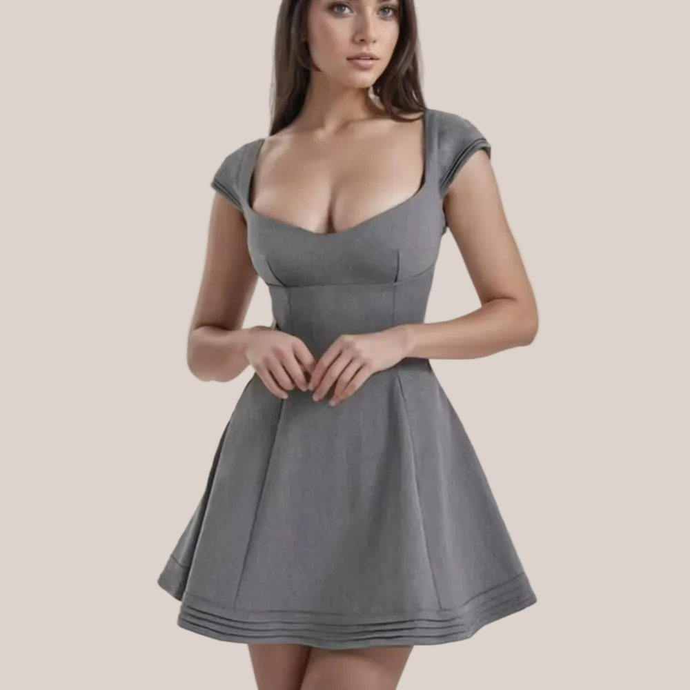 Retro French Gray Lace-Up Corset Mini Dress