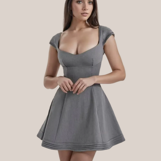 Retro French Gray Lace-Up Corset Mini Dress