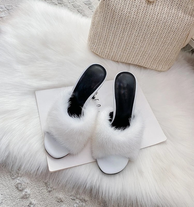 Faux Fur Leather Heels