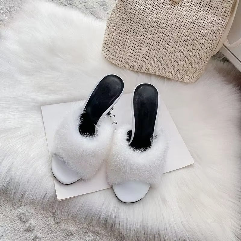 Faux Fur Leather Heels