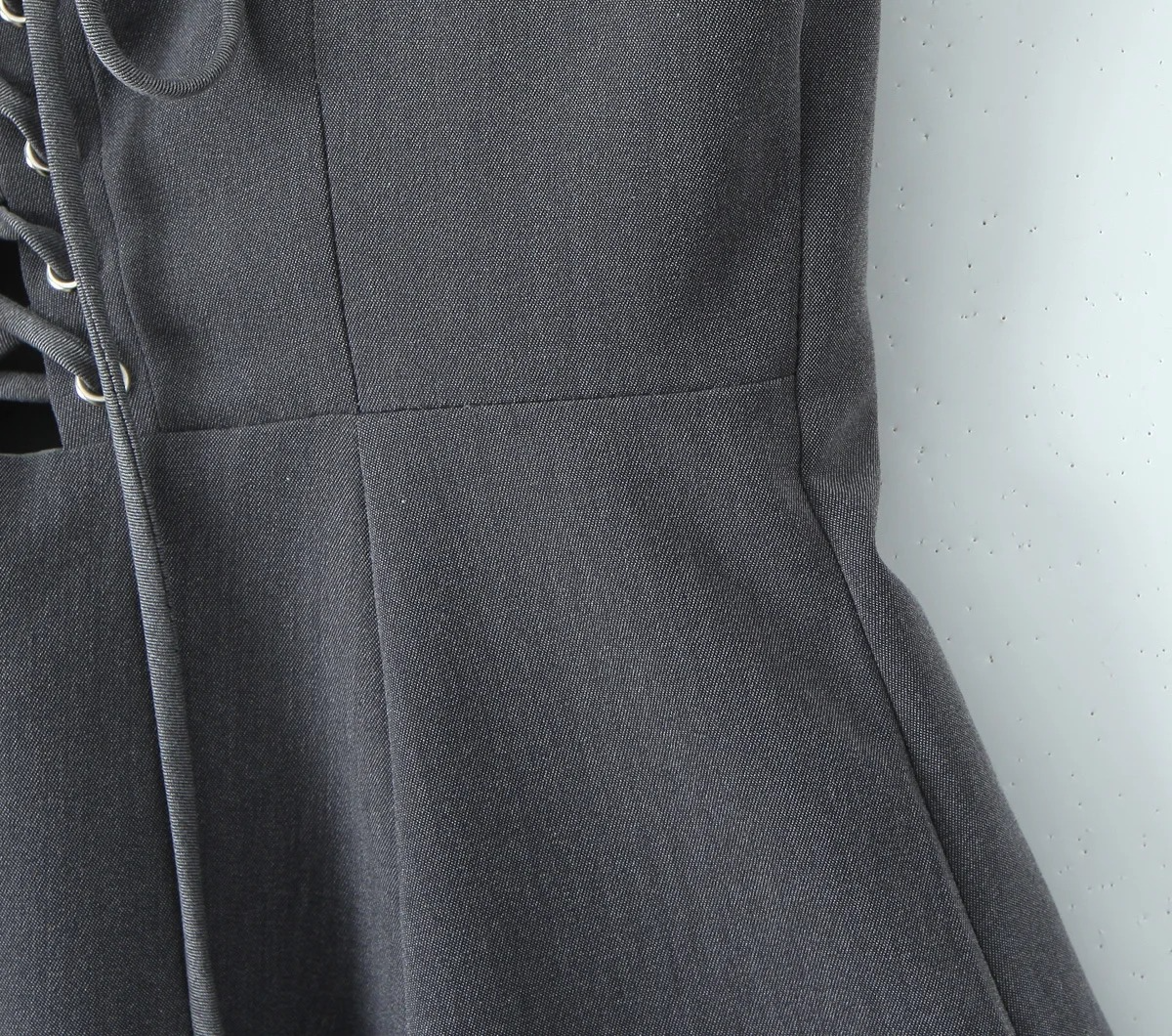Retro French Gray Lace-Up Corset Mini Dress